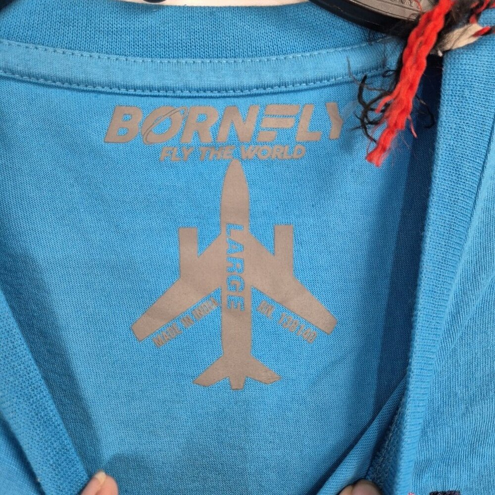Born Fly Men's T-Shirt Size L Embroidery Blue Cloud Hoppers Airlines (42) - Picture 5 of 8